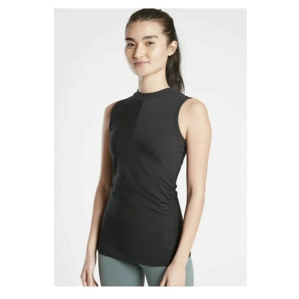 ATHLETA Black‎ Bayview Powervita High Neck Tank Top Athleisure Yoga 598817 S